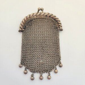 Antique (1920s) Silver Chainmail Coin Purse Pendant